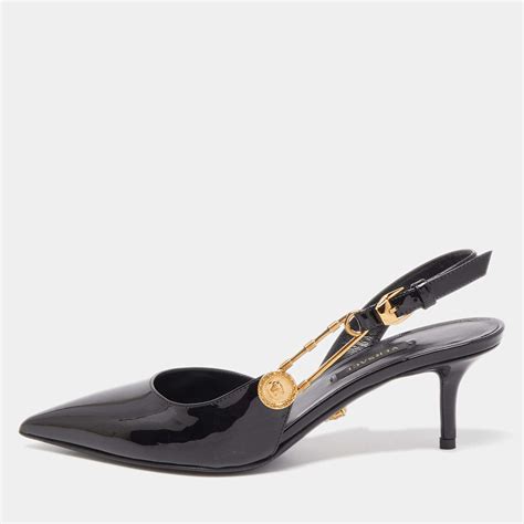 versace hair pin|versace safety pin slingback pumps.